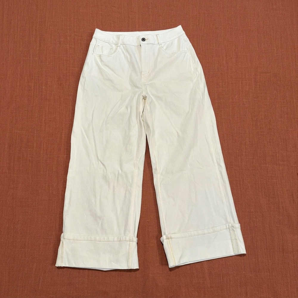 Halara Women's L Regular White Flex Denim High Rise Wide Leg Cuffed Jeans